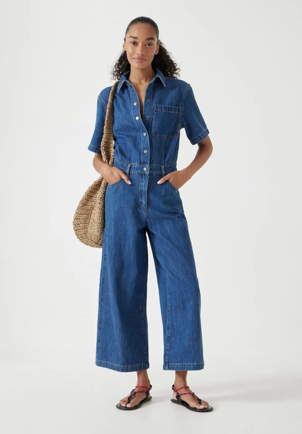 Evelyn Short Sleeve Denim Jumpsuit