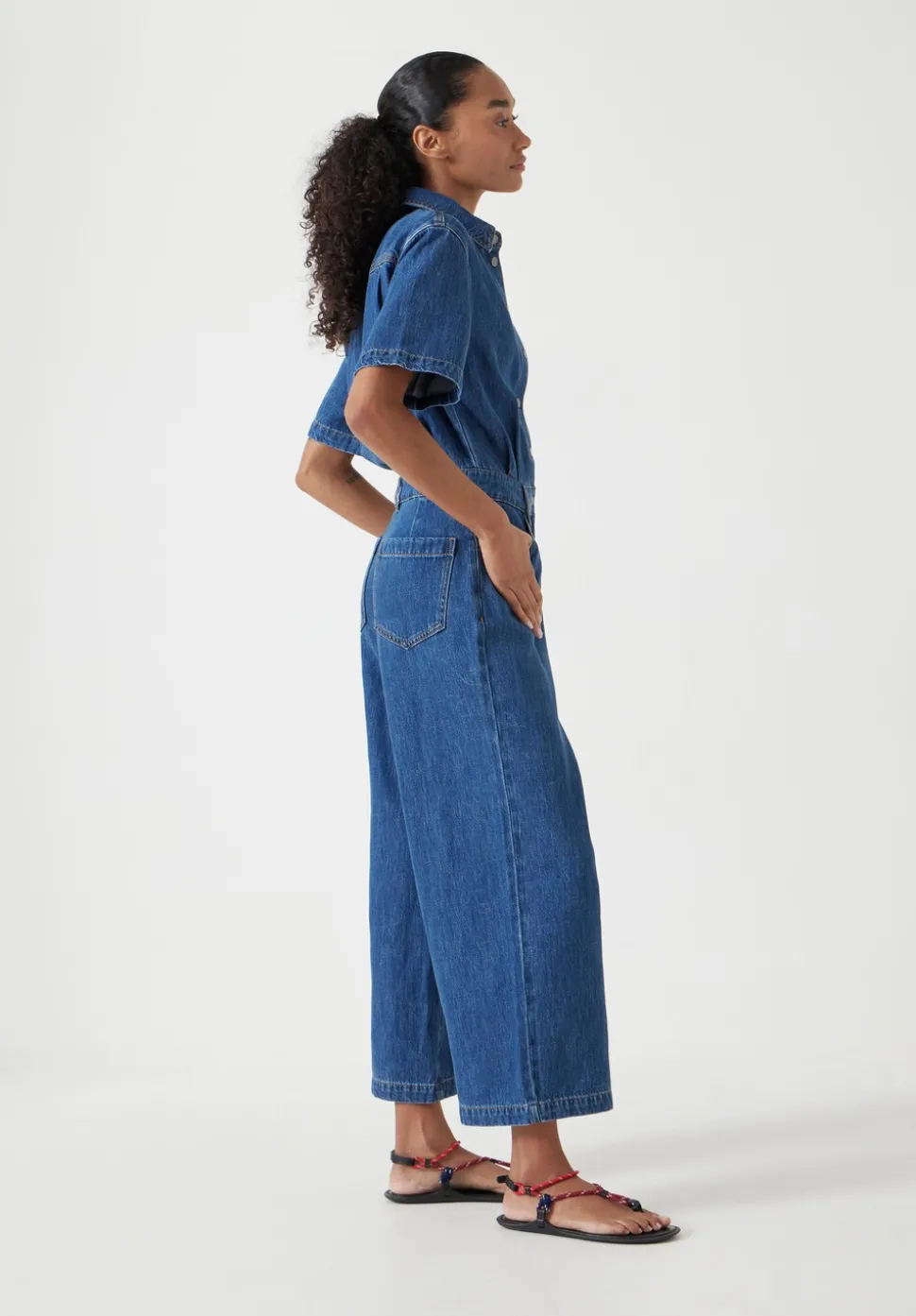 Evelyn Short Sleeve Denim Jumpsuit