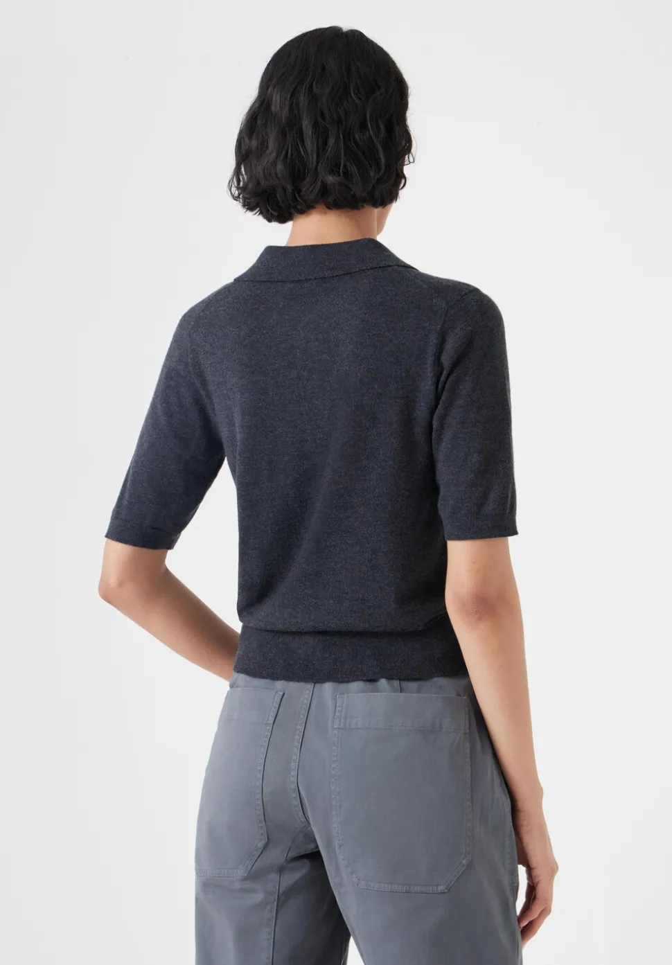 Fine Knit Short Sleeve Polo Top