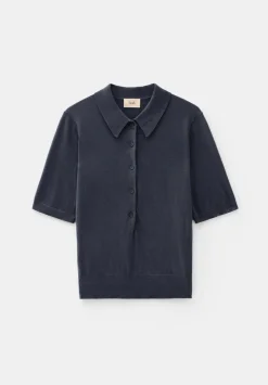Fine Knit Short Sleeve Polo Top