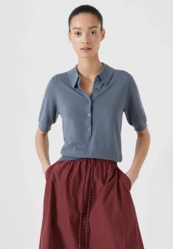Fine Knit Short Sleeve Polo Top