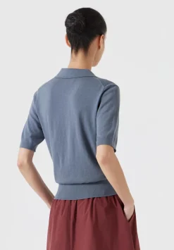 Fine Knit Short Sleeve Polo Top