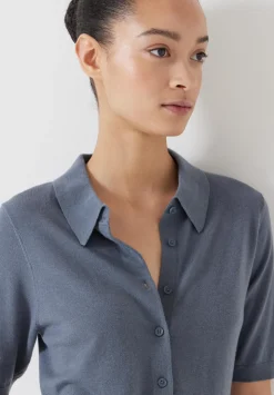 Fine Knit Short Sleeve Polo Top