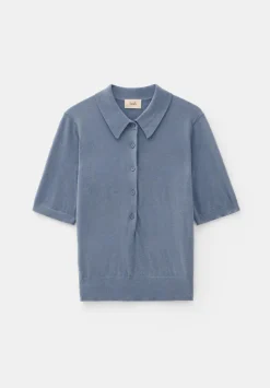 Fine Knit Short Sleeve Polo Top