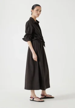Front Bow Linen Blend Maxi Shirt Dress