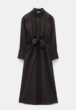 Front Bow Linen Blend Maxi Shirt Dress