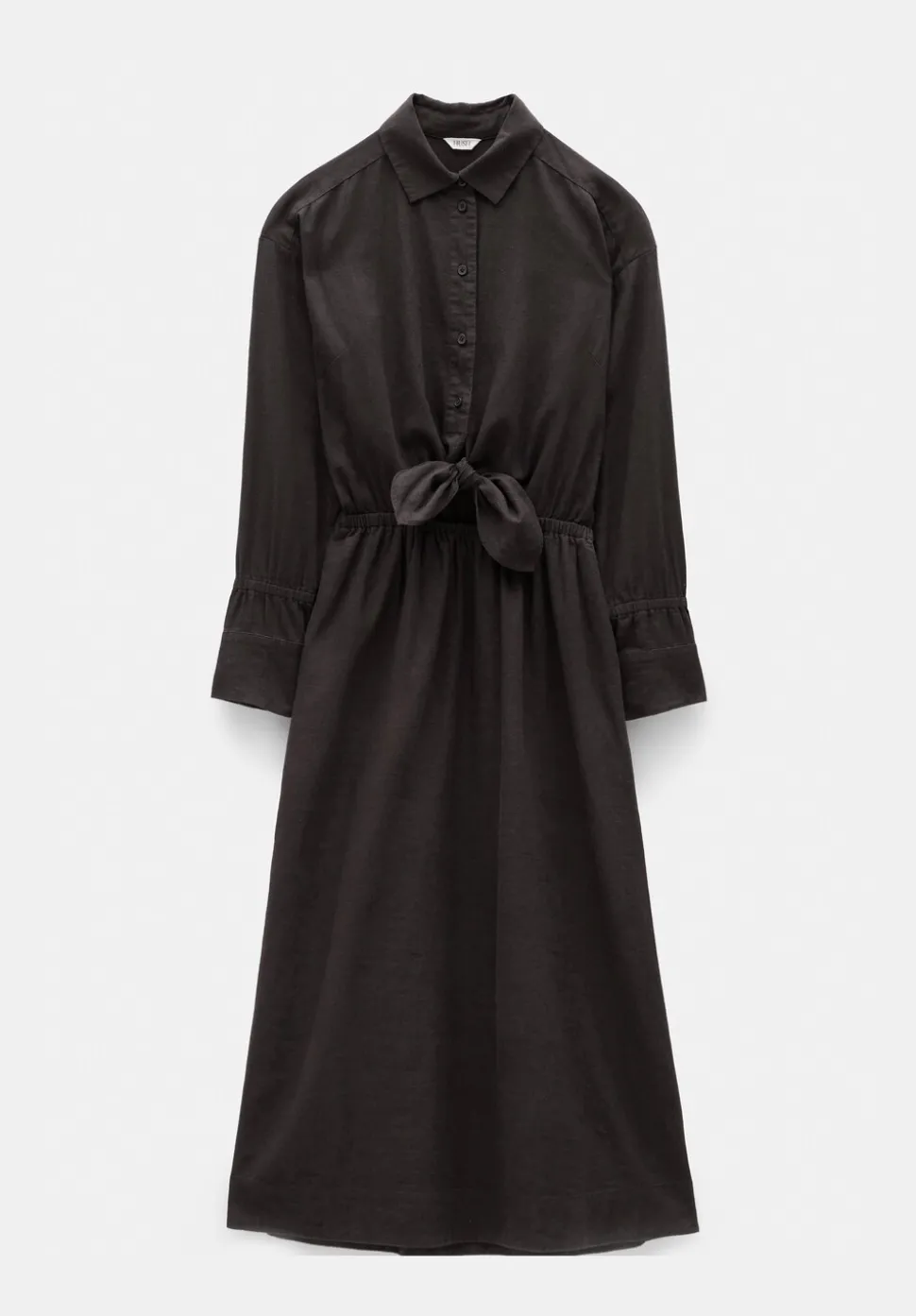 Front Bow Linen Blend Maxi Shirt Dress