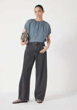 Gathered Crew Neck Detail Top