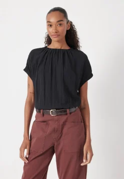 Gathered Crew Neck Detail Top
