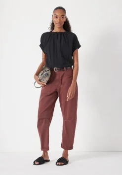 Gathered Crew Neck Detail Top
