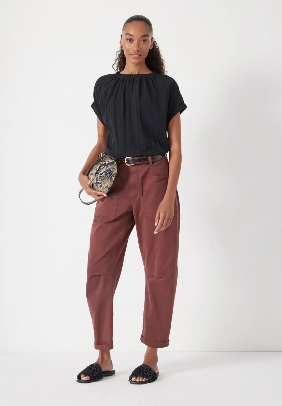 Gathered Crew Neck Detail Top