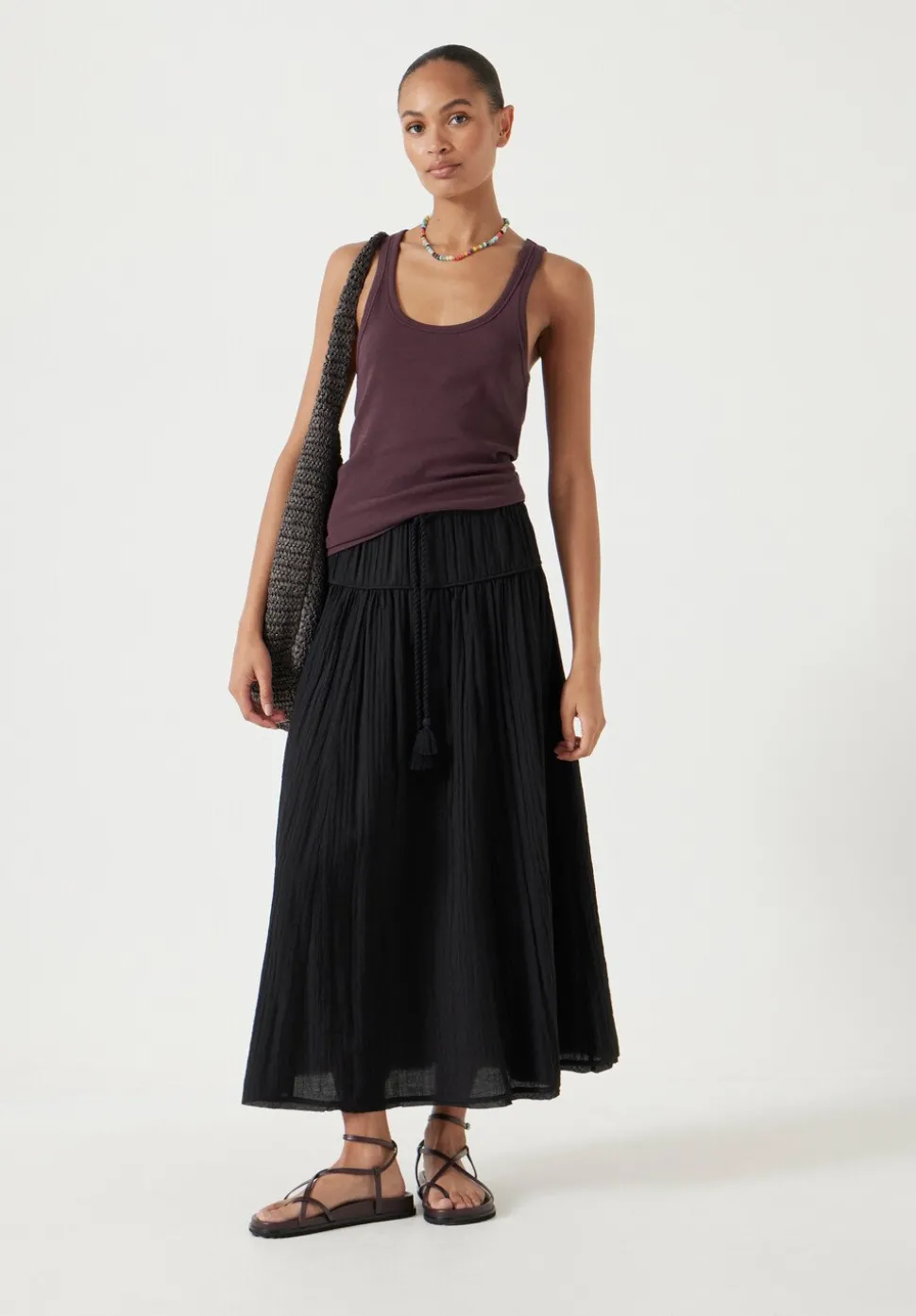 Gathered Detail Midi Skirt