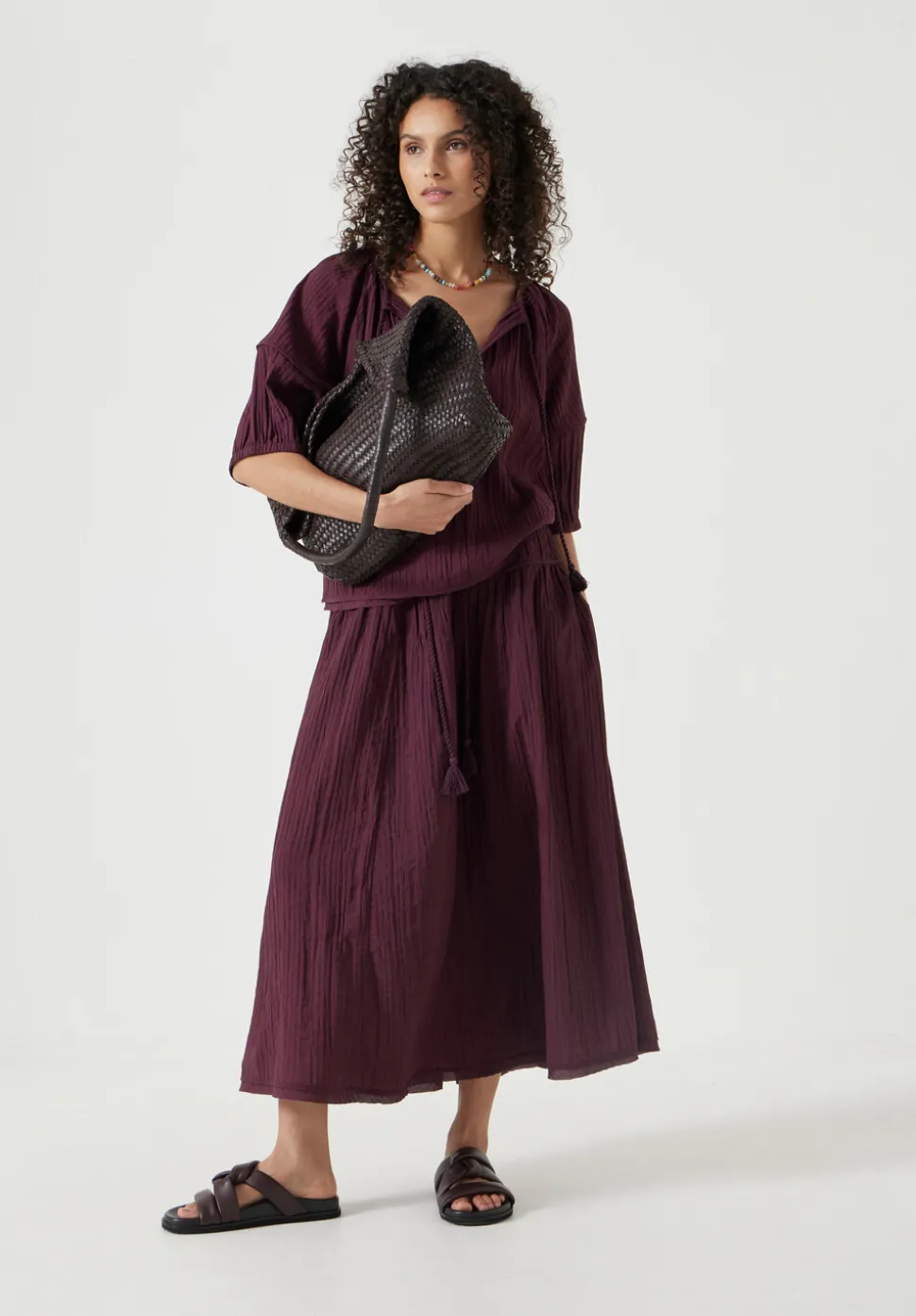 Gathered Detail Midi Skirt