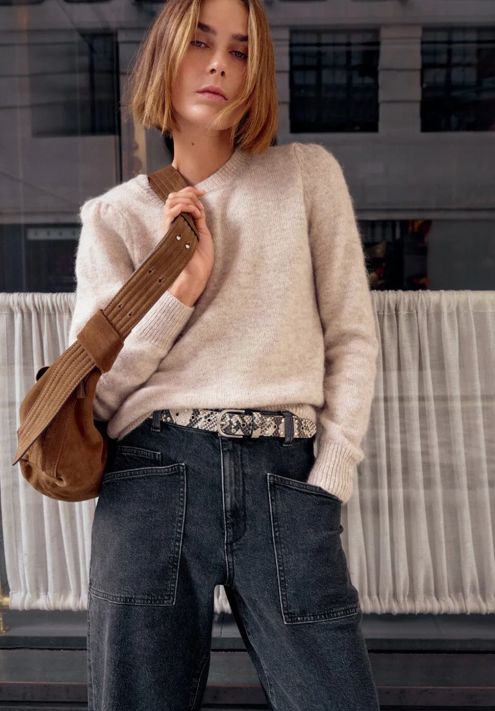Gathered Shoulder Wool Blend Jumper