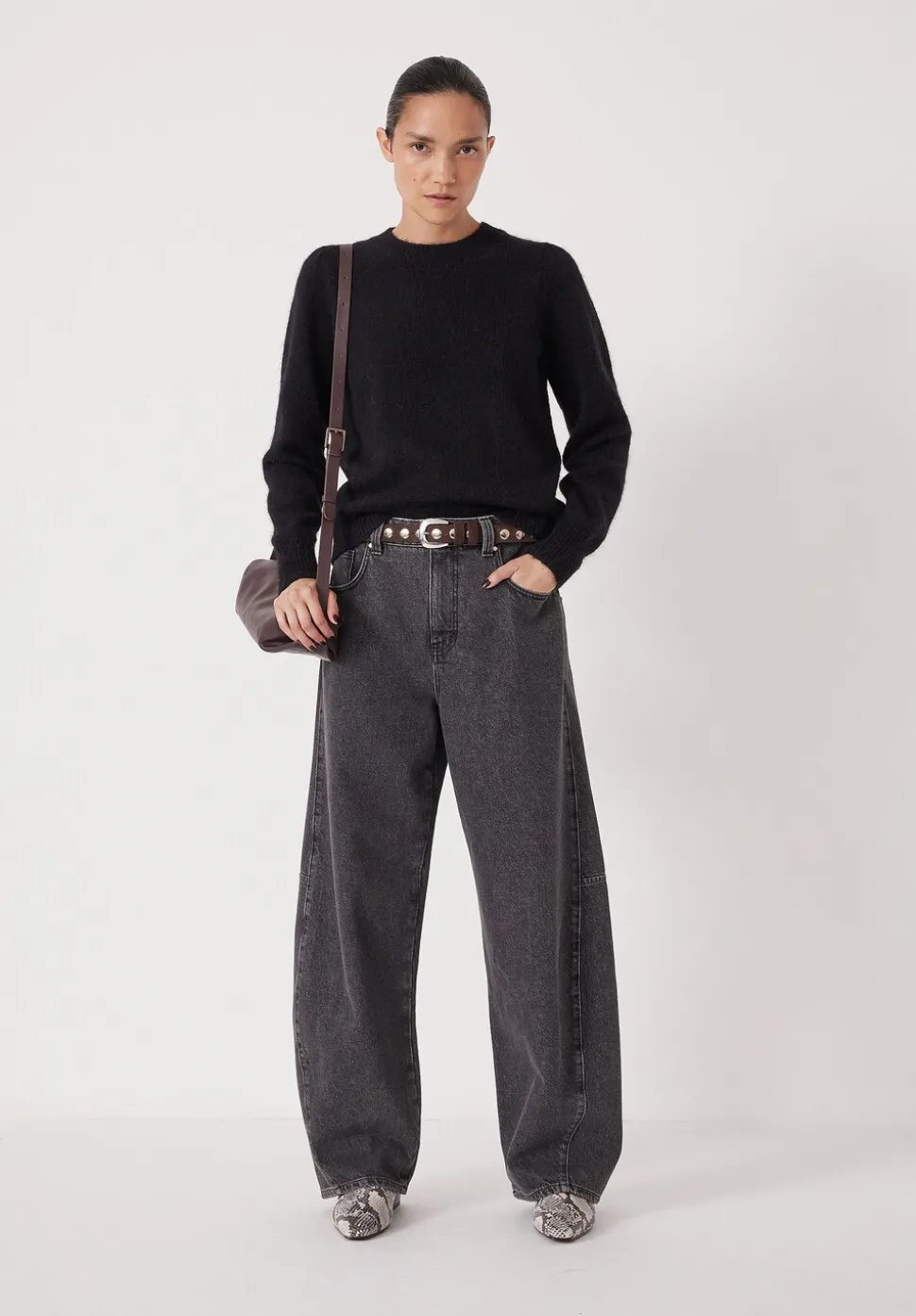 Gathered Shoulder Wool Blend Jumper