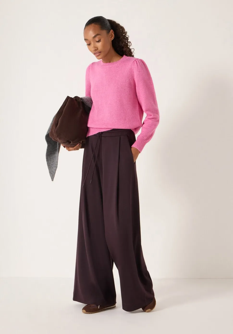 Gathered Shoulder Wool Blend Jumper