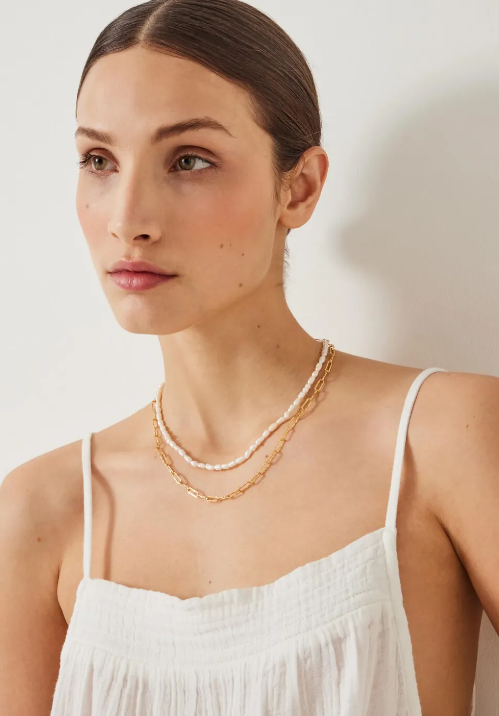 Hadley Hammered Pearl and Chain Necklace