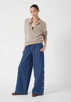 Harri Popper Detail Wide Leg Jeans