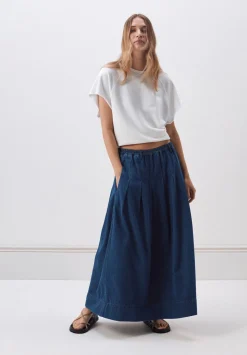 Ivy Pleated Denim Midi Skirt