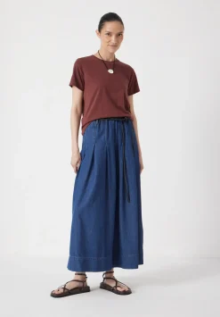 Ivy Pleated Denim Midi Skirt