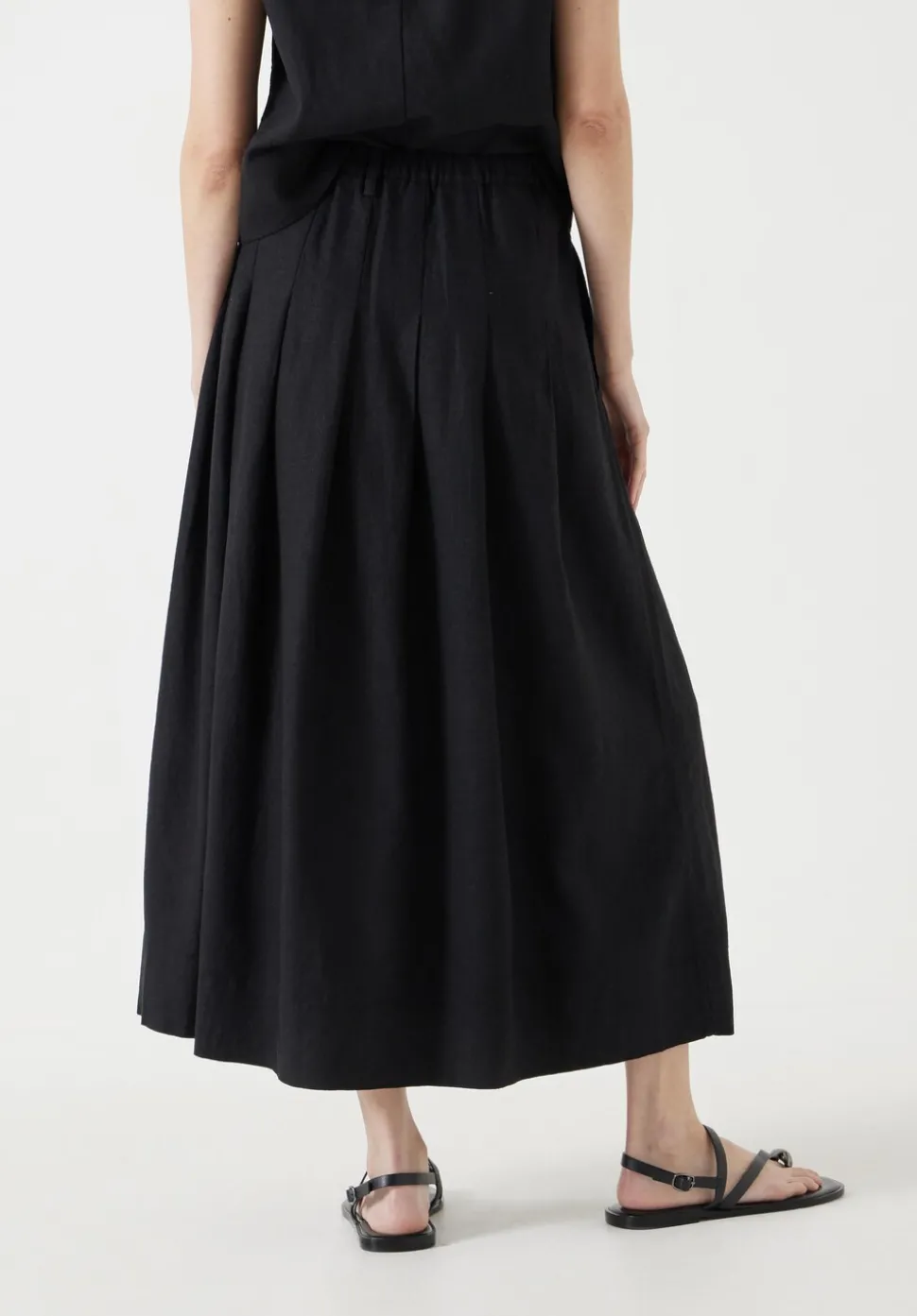 Ivy Pleated Linen Blend Midi Skirt