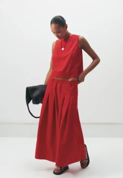 Ivy Pleated Linen Blend Midi Skirt