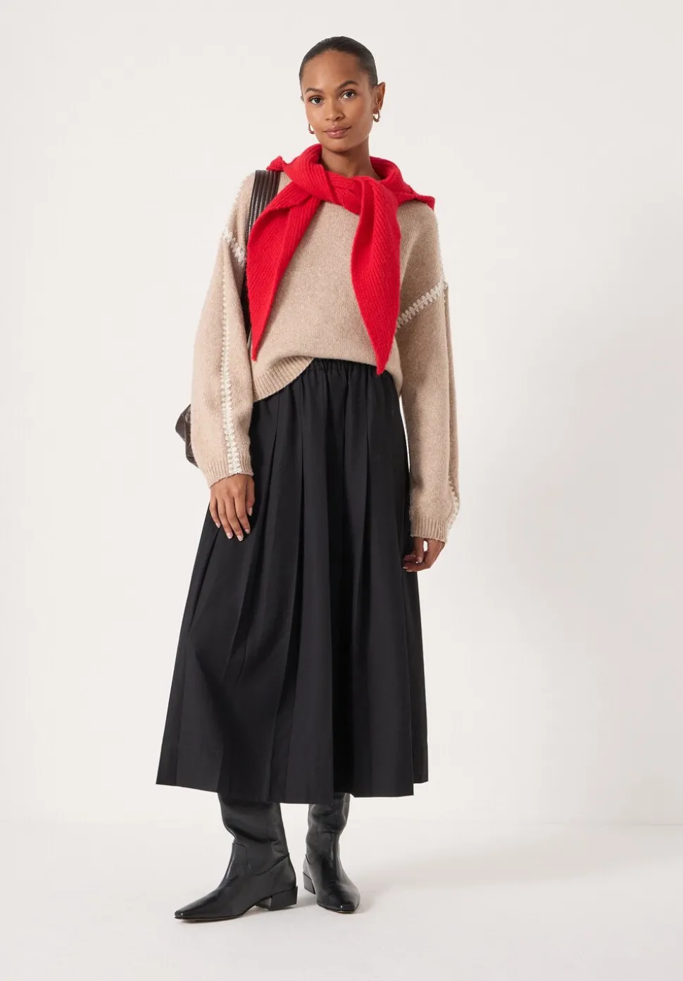 Ivy Pleated Wool-Blend Midi Skirt