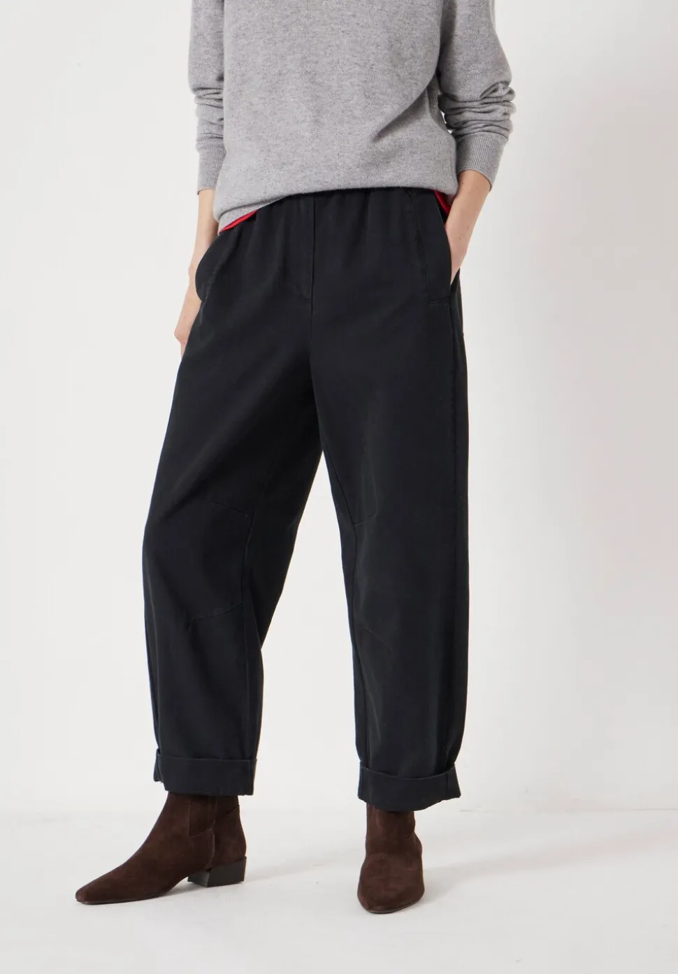 Jack Barrel Leg Pull On Cotton Trousers