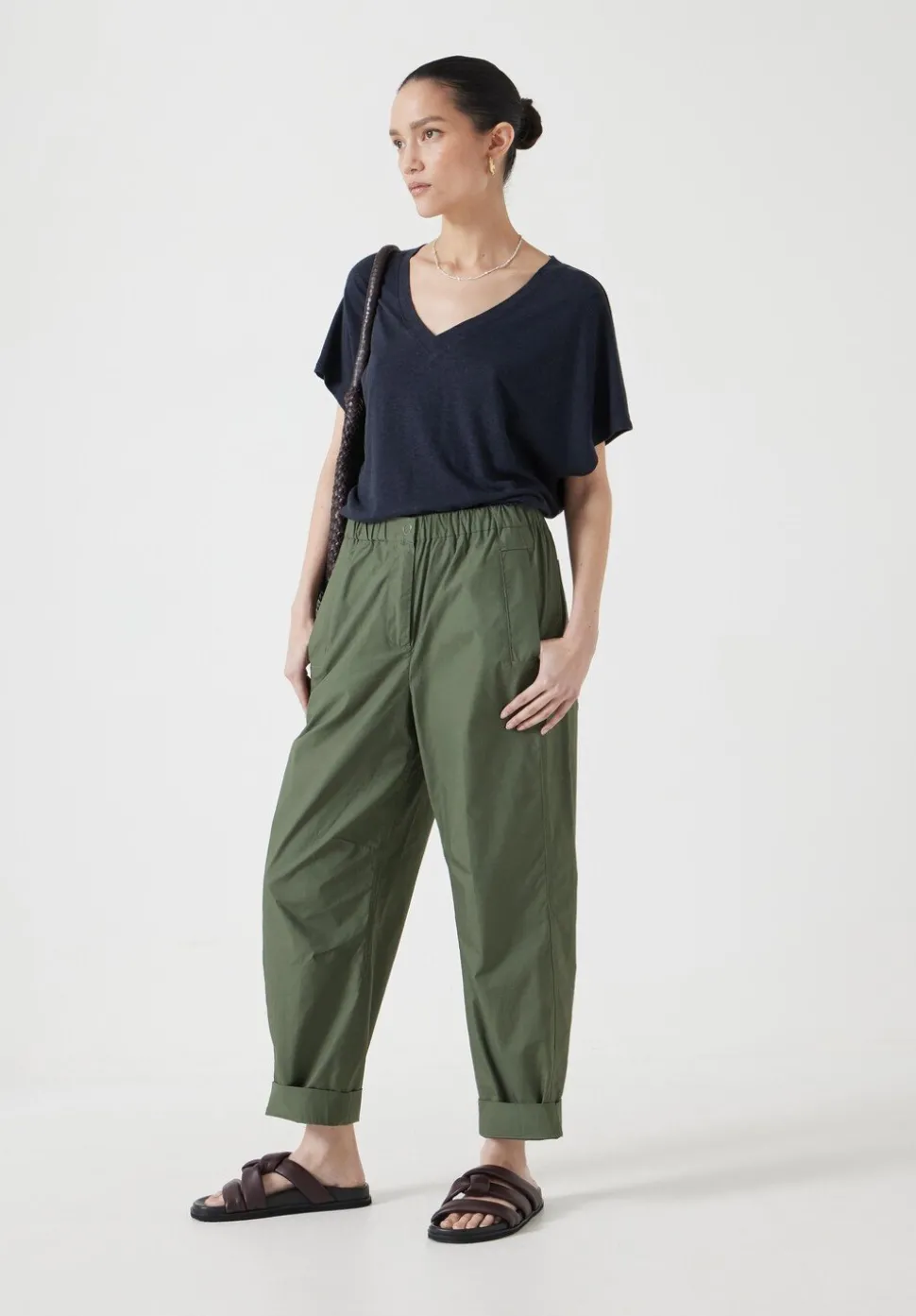 Jack Barrel Leg Pull On Lightweight Cotton Trousers