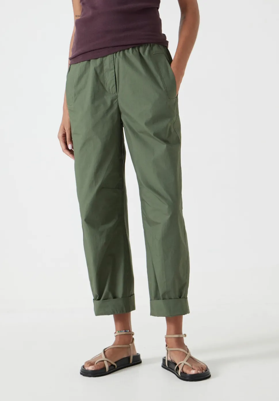 Jack Barrel Leg Pull On Lightweight Cotton Trousers