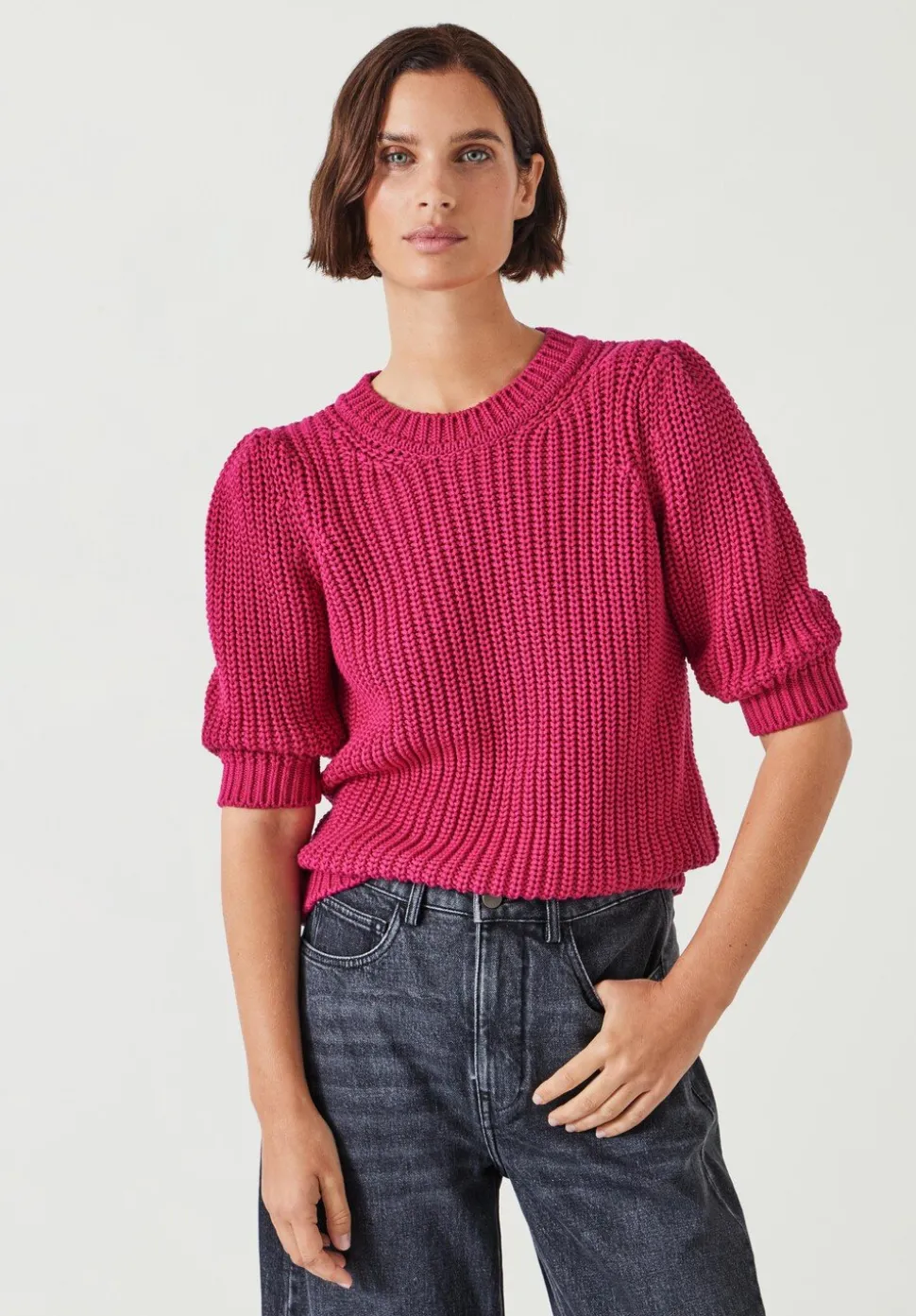 Jessie Cotton Puff Sleeve Ribbed Top