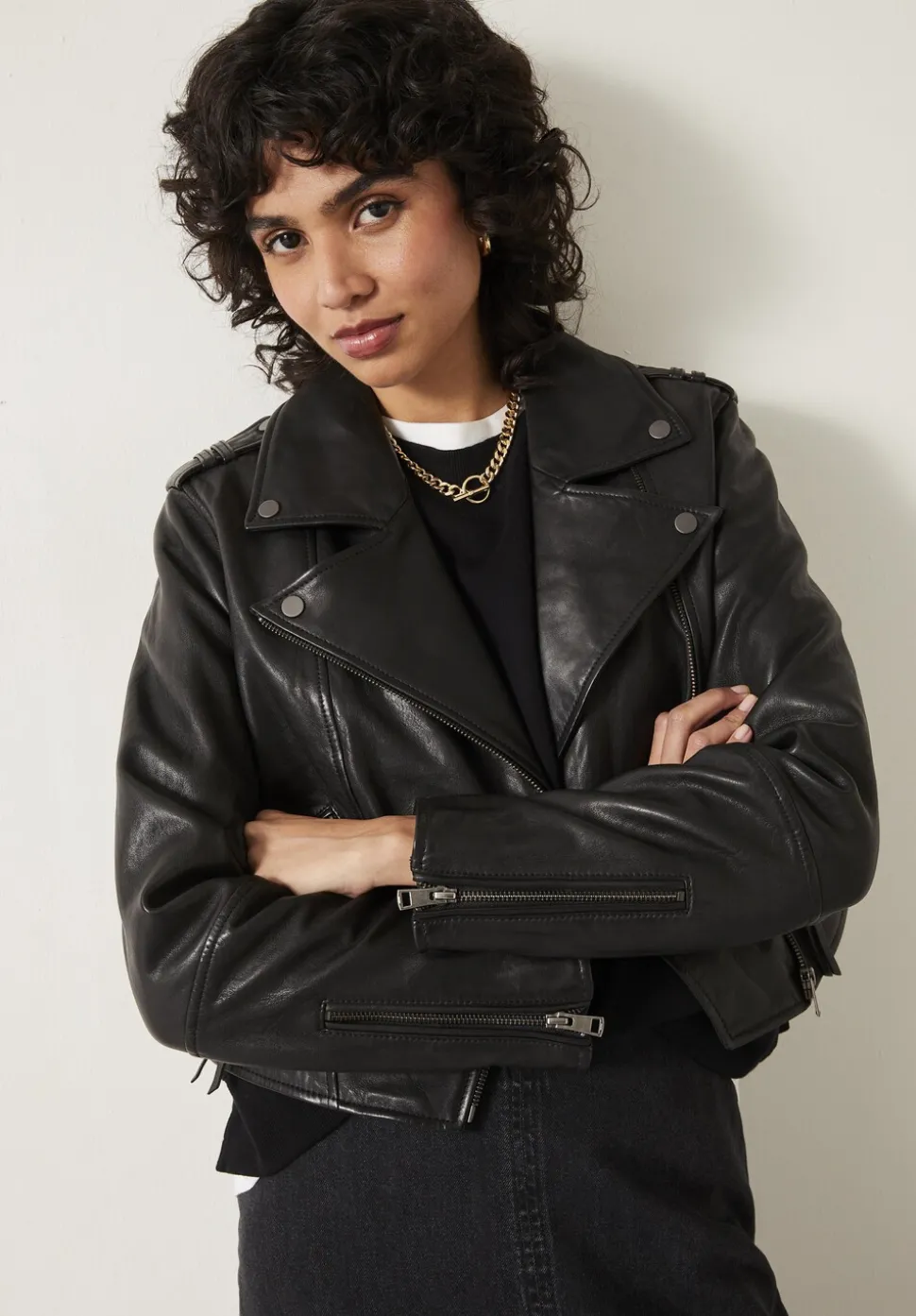Jet Cropped Leather Biker Jacket