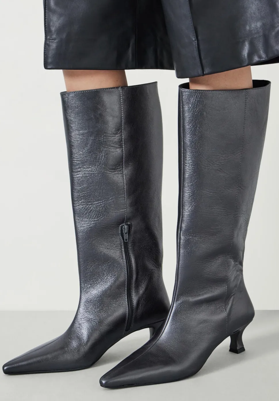 Katlynn Leather Kitten Heel Knee Boots
