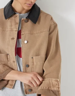 Leather Collar Cropped Jacket