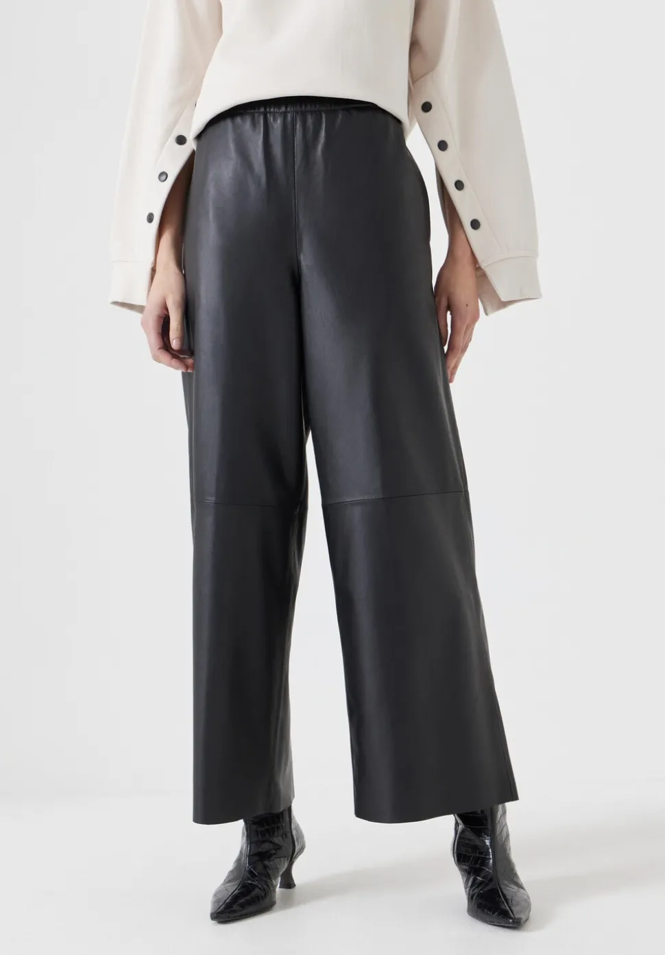 Leather Cropped Wide Leg Trousers