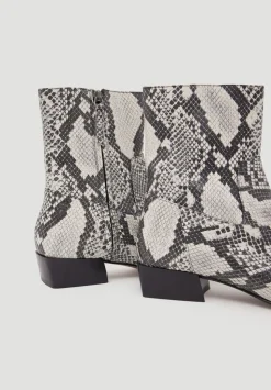 Leather Snake Print Square Toe Boots