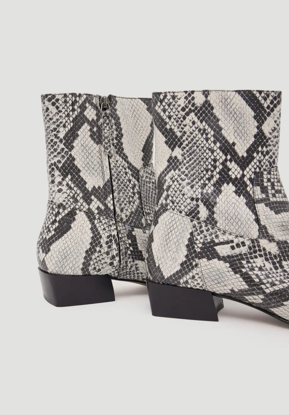 Leather Snake Print Square Toe Boots