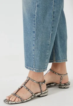 Leather Strappy Low Heel Sandals