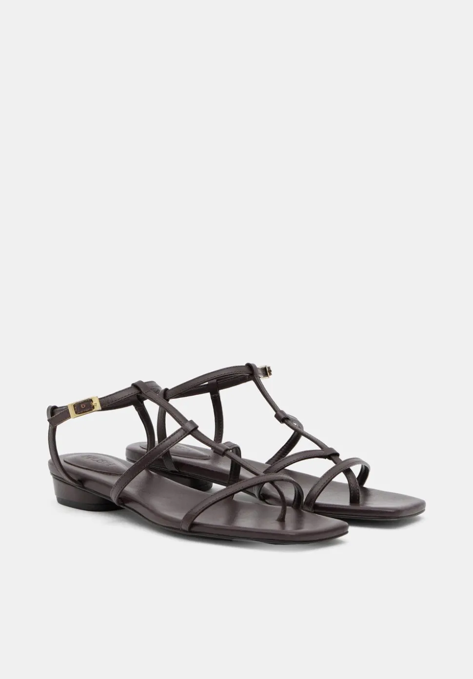 Leather Strappy Low Heel Sandals