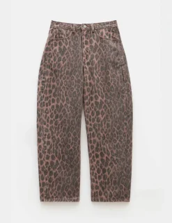 Leopard Print Barrel Leg Jeans