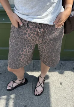 Leopard Print Denim Bermuda Shorts