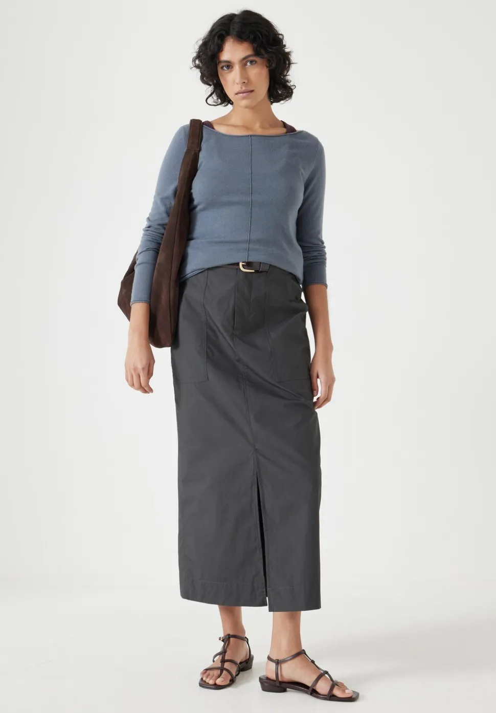 Lightweight Cotton Column Midi Skirt