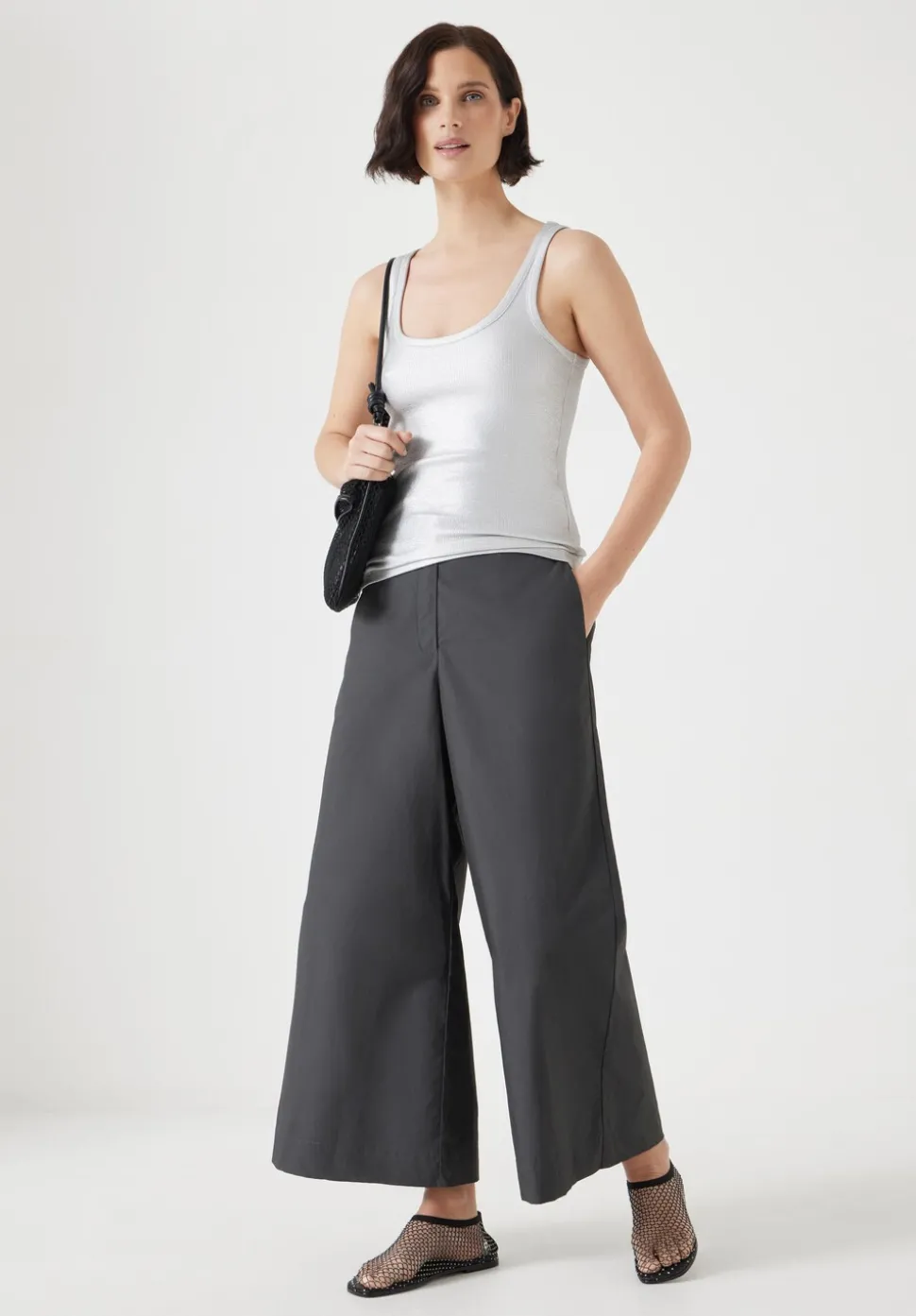 Lightweight Cotton Wide Leg Cropped Trousers