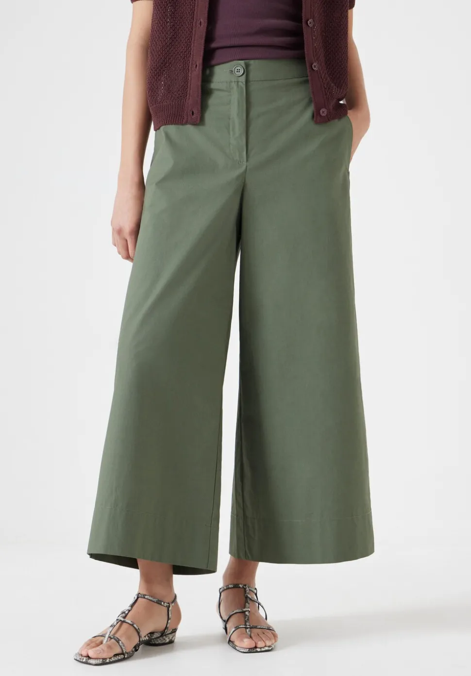 Lightweight Cotton Wide Leg Cropped Trousers