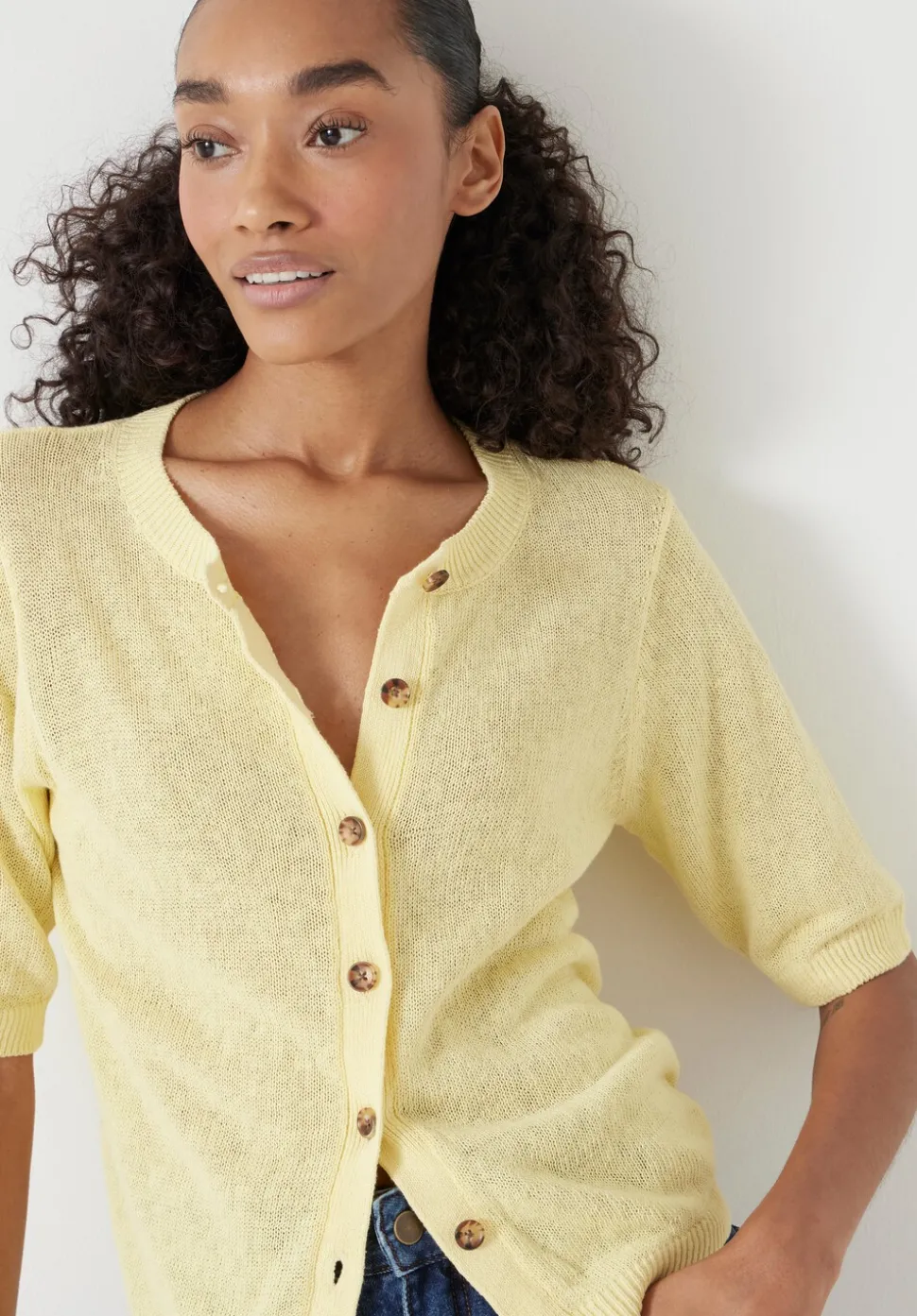 Linen Blend Short Sleeve Cardigan