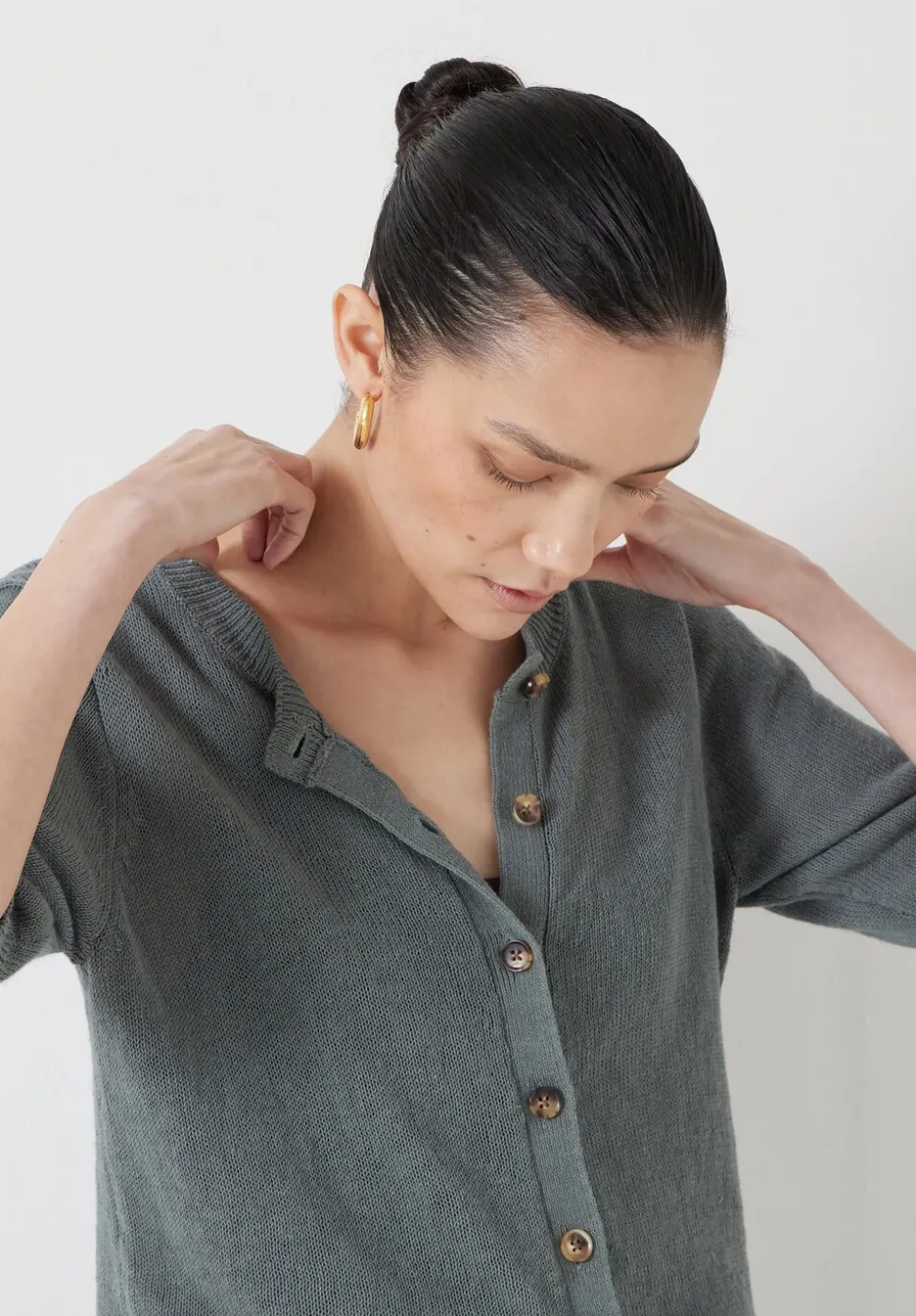 Linen Blend Short Sleeve Cardigan