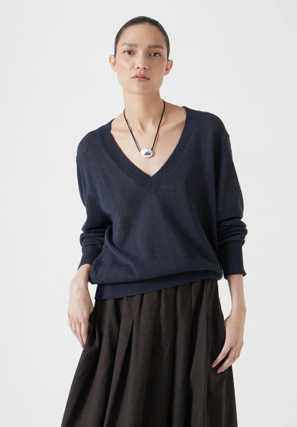 Linen Blend V Neck Jumper