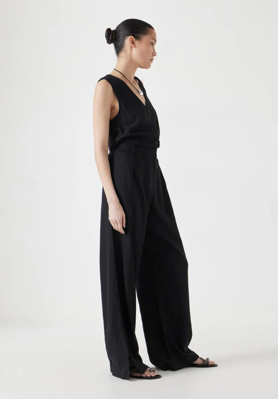 Linen Blend Waistcoat Jumpsuit