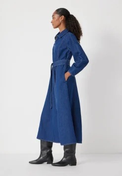 Long Sleeve Denim Tie Waist Dress
