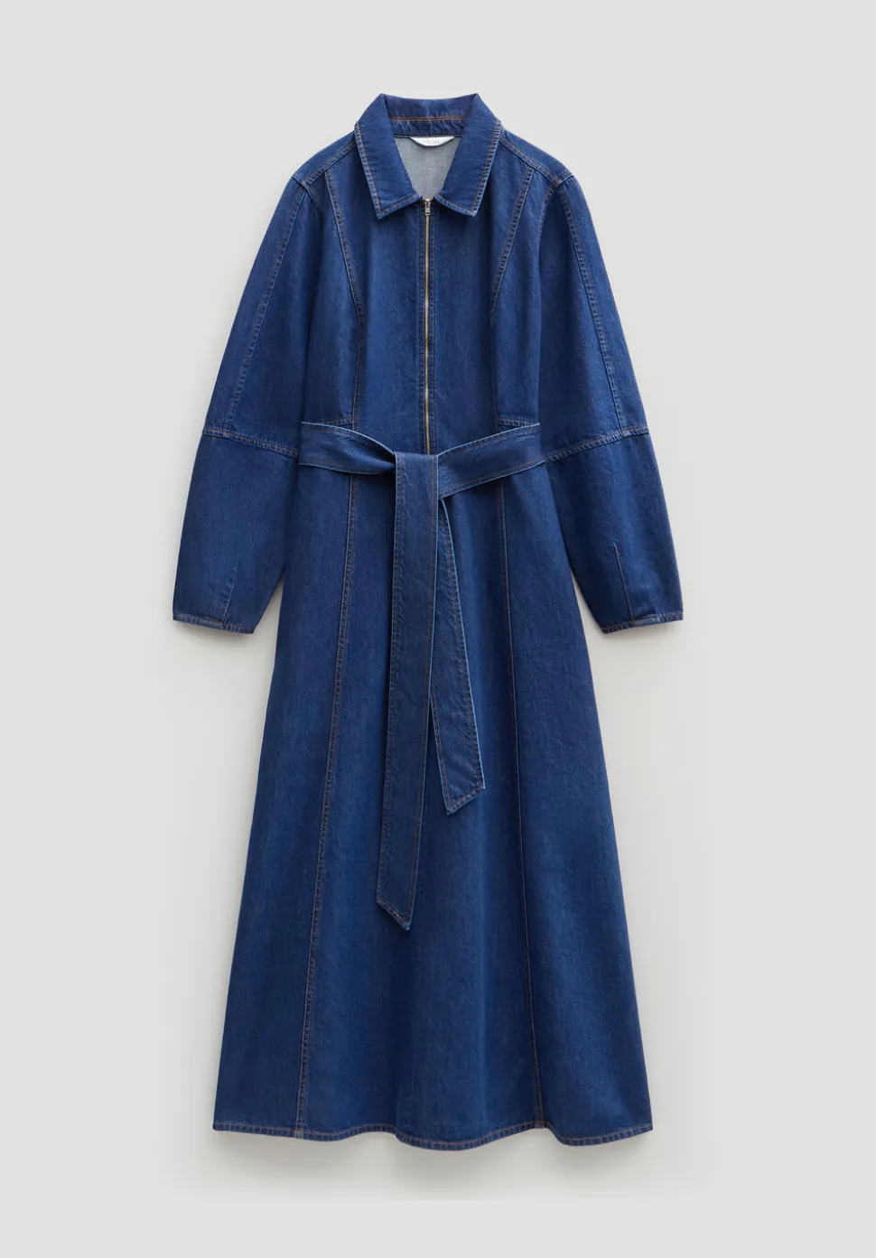 Long Sleeve Denim Tie Waist Dress